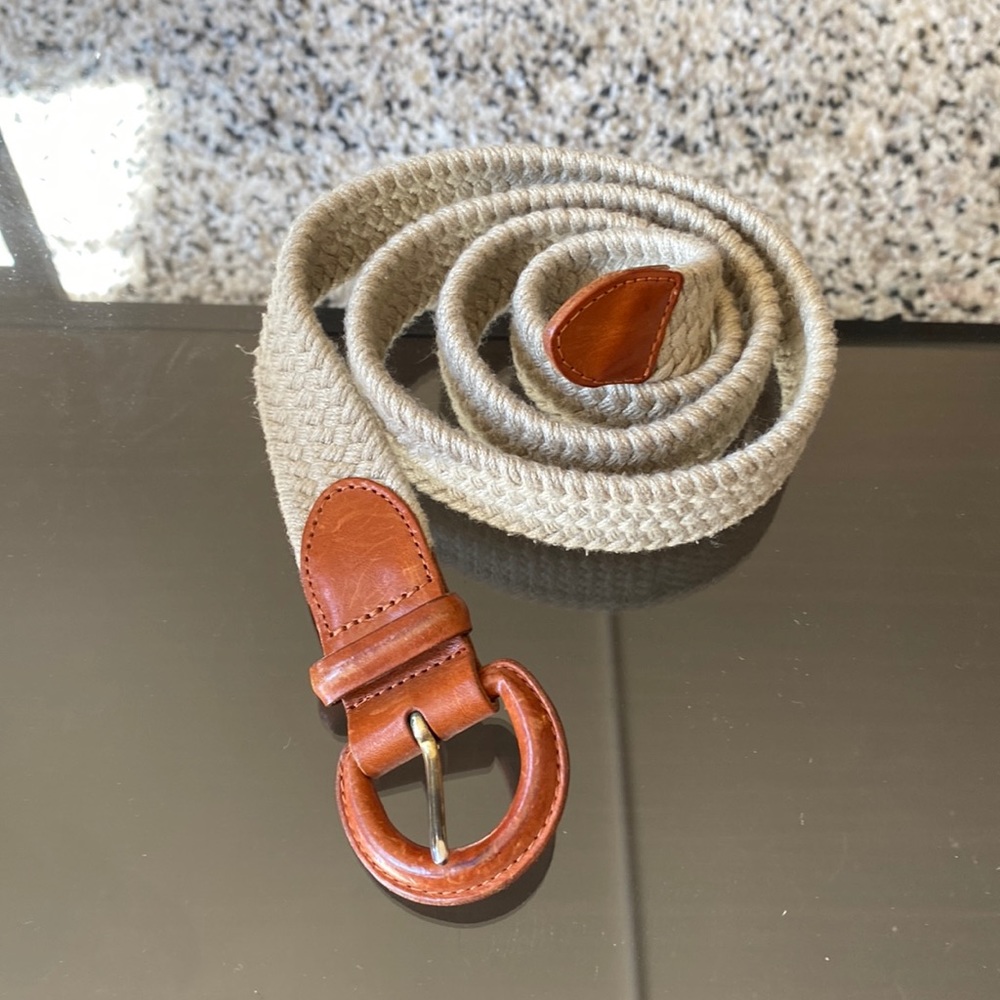 Vintage braided rope belt with leather and brass accents